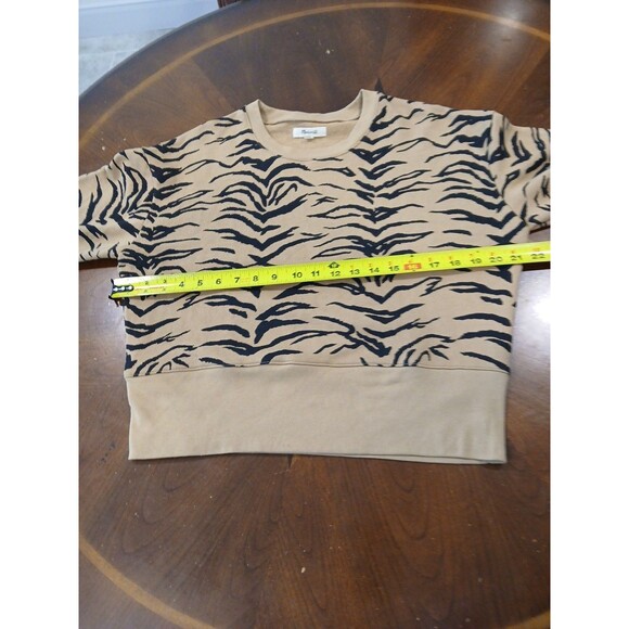Madewell Medium TigerStripe Crop Sweatshirt Brown Black Animal Print Long Sleeve - Picture 9 of 13